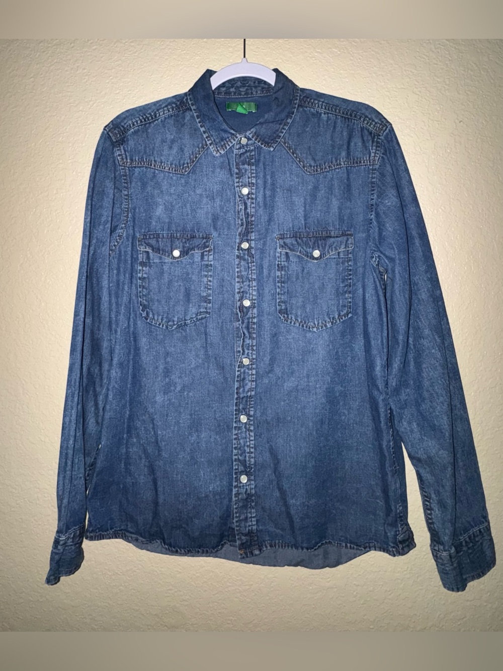dip Men's Blue Denim Button-Down Western Shirt - Medium